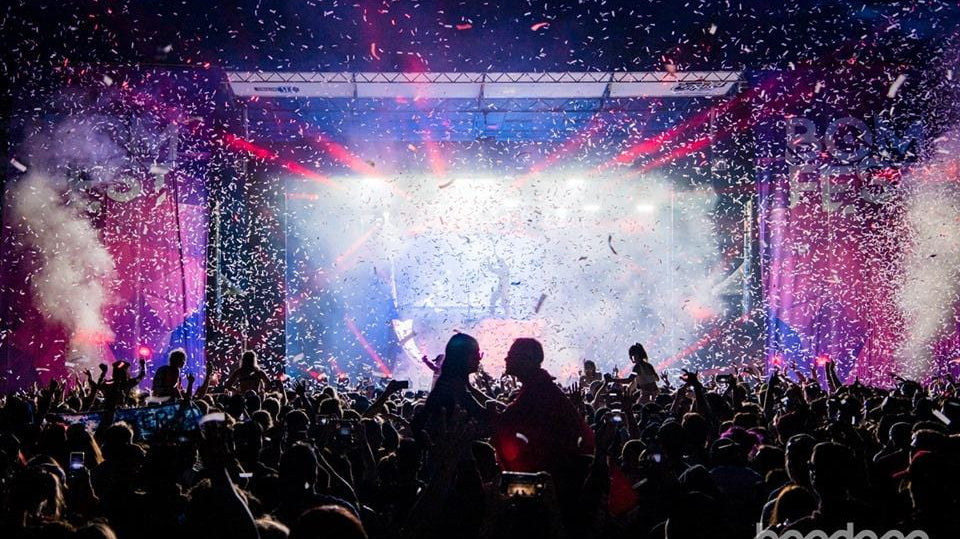 Bomfest Festival At Night With Confetti