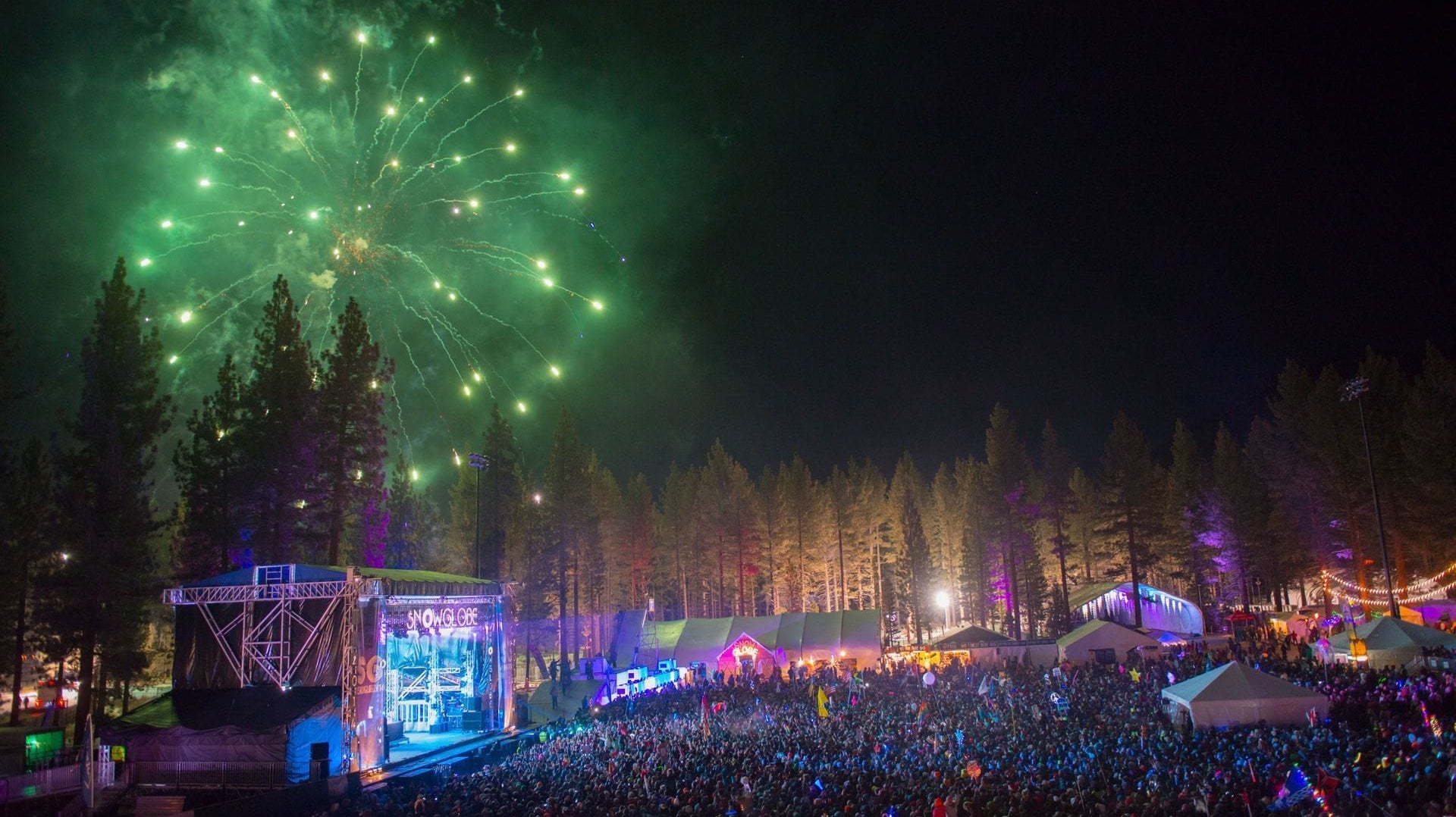 overview of winter music festival main stage fireworks