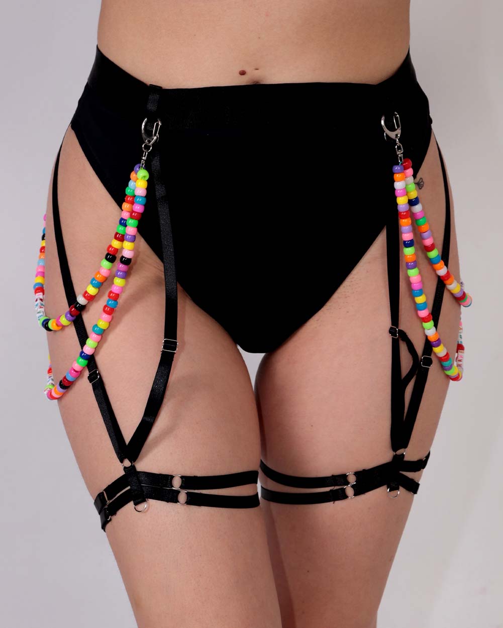 Kandi Kaleidoscope Chain Harness-Black/Rainbow-Front