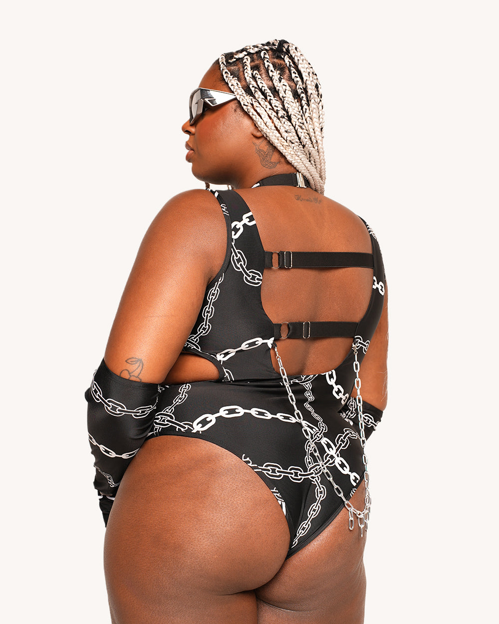 Power Surge Silver Reflective Chain Bodysuit & Sleeve Set - Image 7