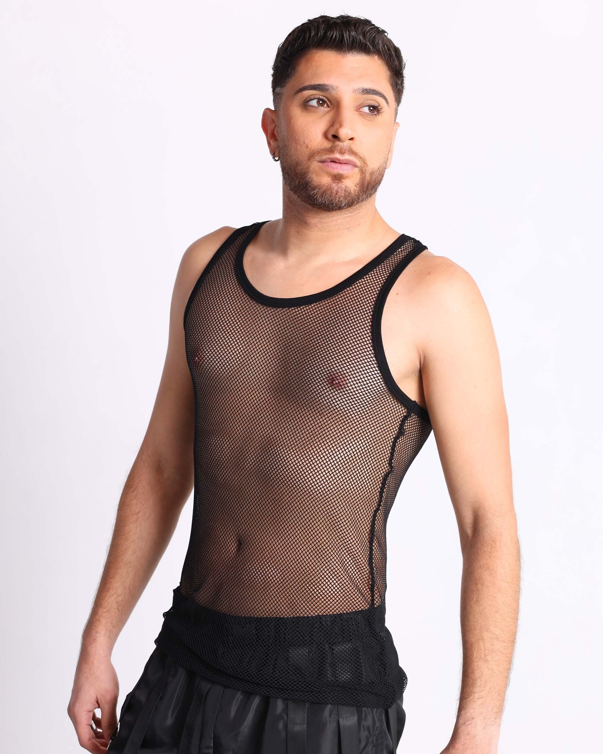Tempest Men's Fishnet Tank-Black-Side--Jose---S