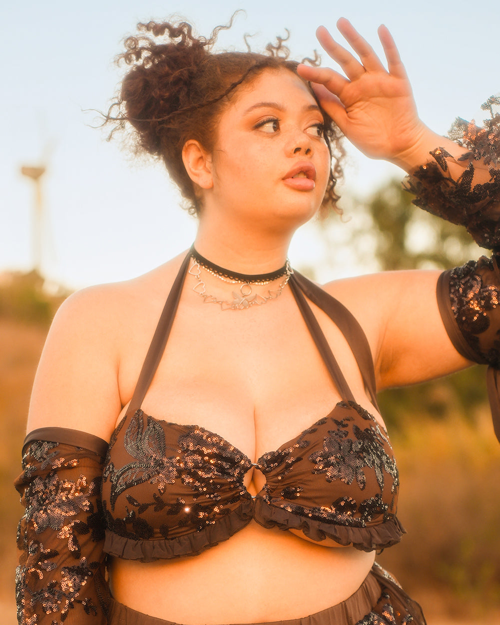 Bohemian Princess Sequin Ruffle O-Ring Top with Sleeves - Image 32011437080759