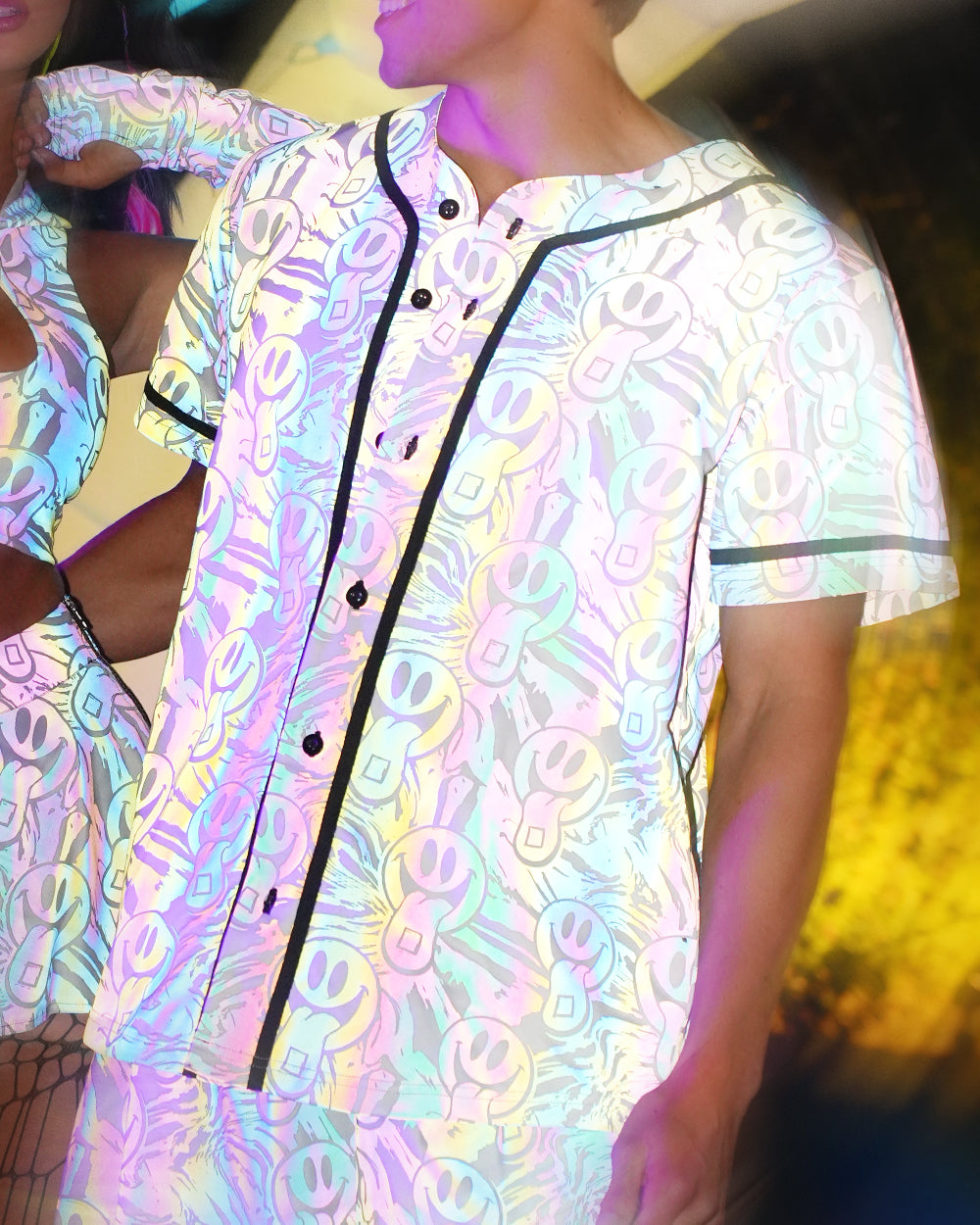 Happy Hour White Reflective Baseball Jersey-Men