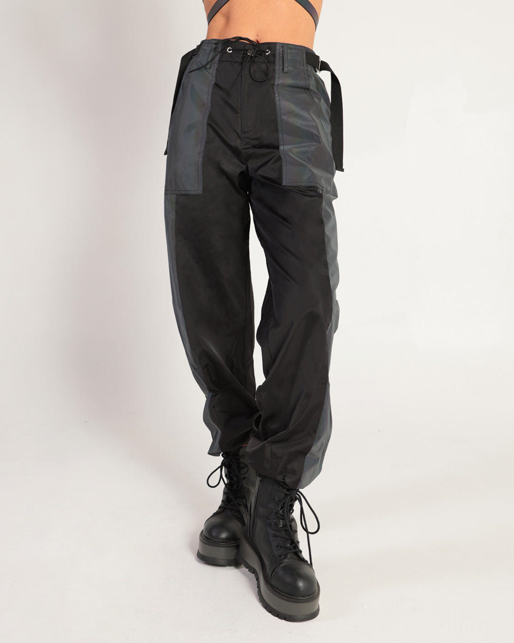 Time 2 Get Lit Rainbow Reflective Cargo Joggers-Black/Rainbow-Front--Hannah---S