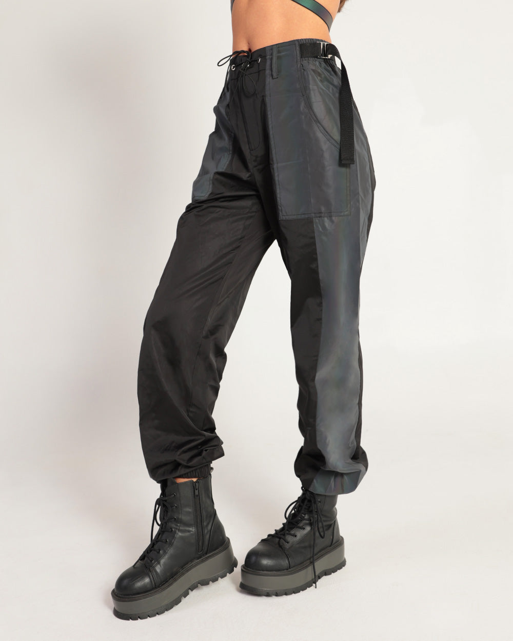 Time 2 Get Lit Rainbow Reflective Cargo Joggers-Black/Rainbow-Side--Hannah---S