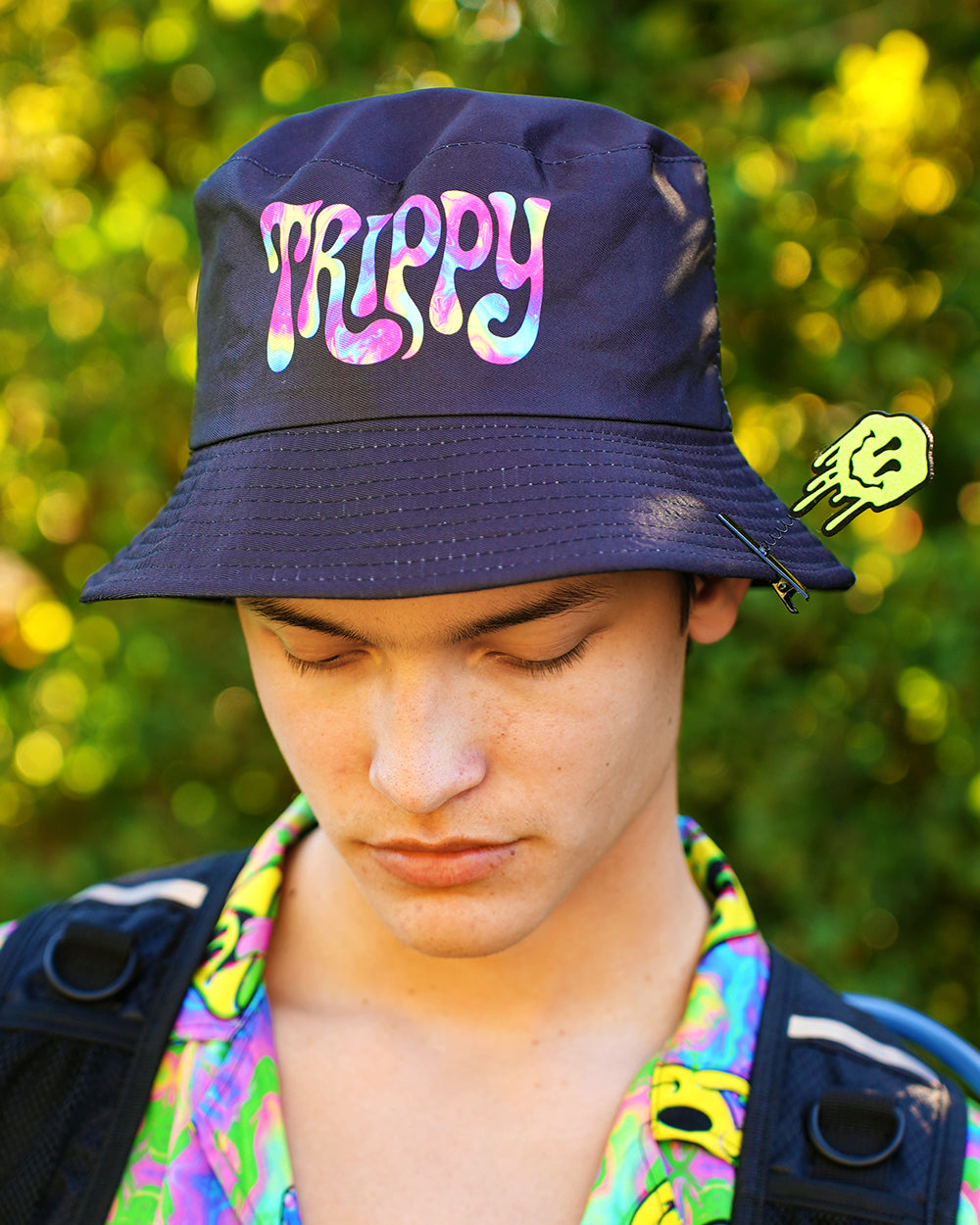 Trippy Hippie Reversible Bucket Hat with Stash Pocket - Image 34717320904887