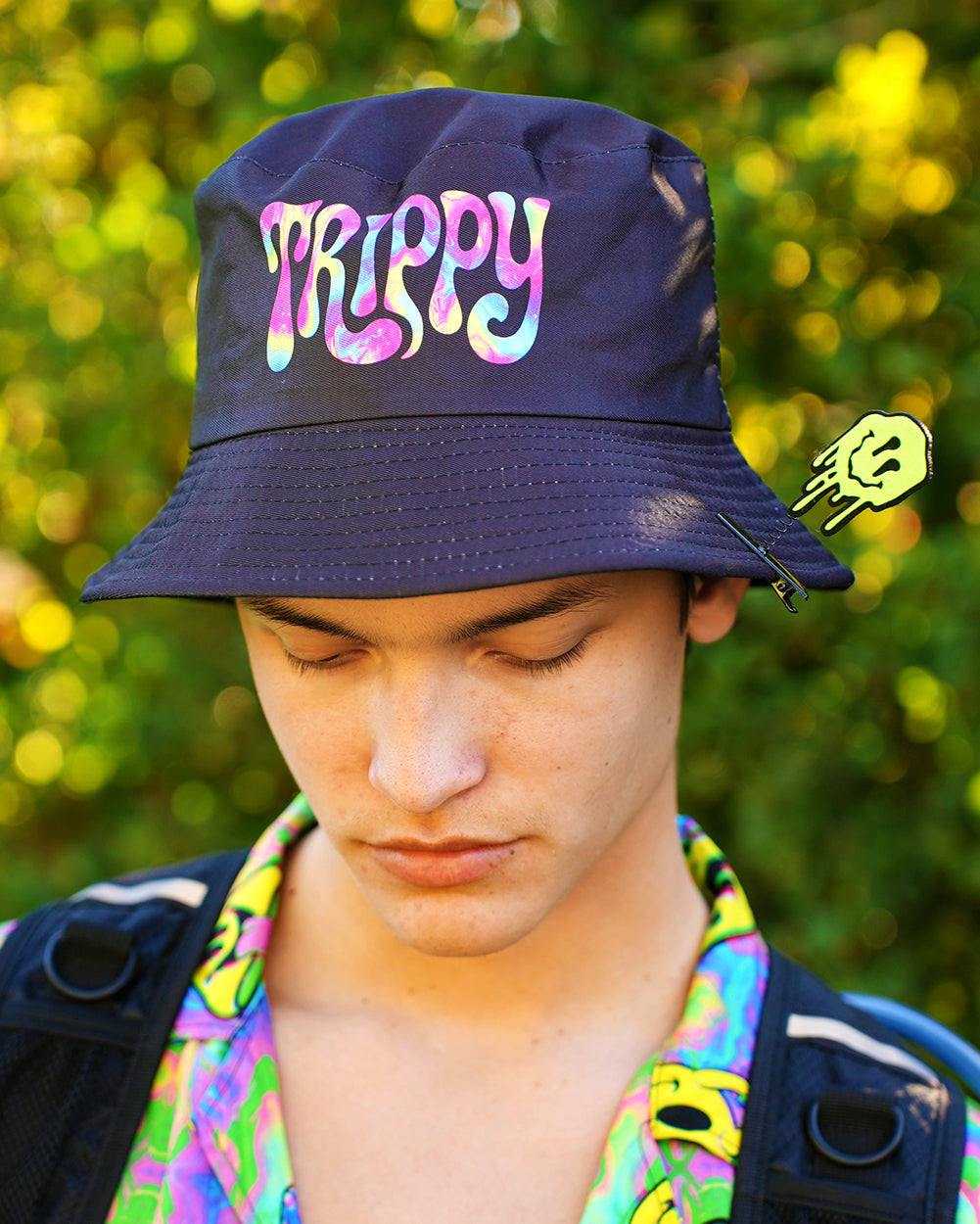 Trippy Hippie Reversible Bucket Hat with Stash Pocket - Image 34717320904887