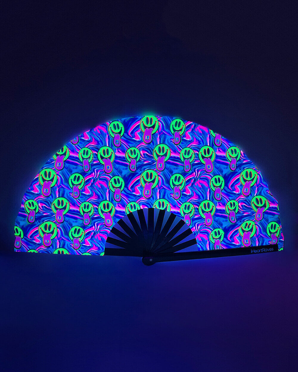 Happy Hour UV Reactive Hand Fan-Neon Blue/Neon Pink/Yellow-UV