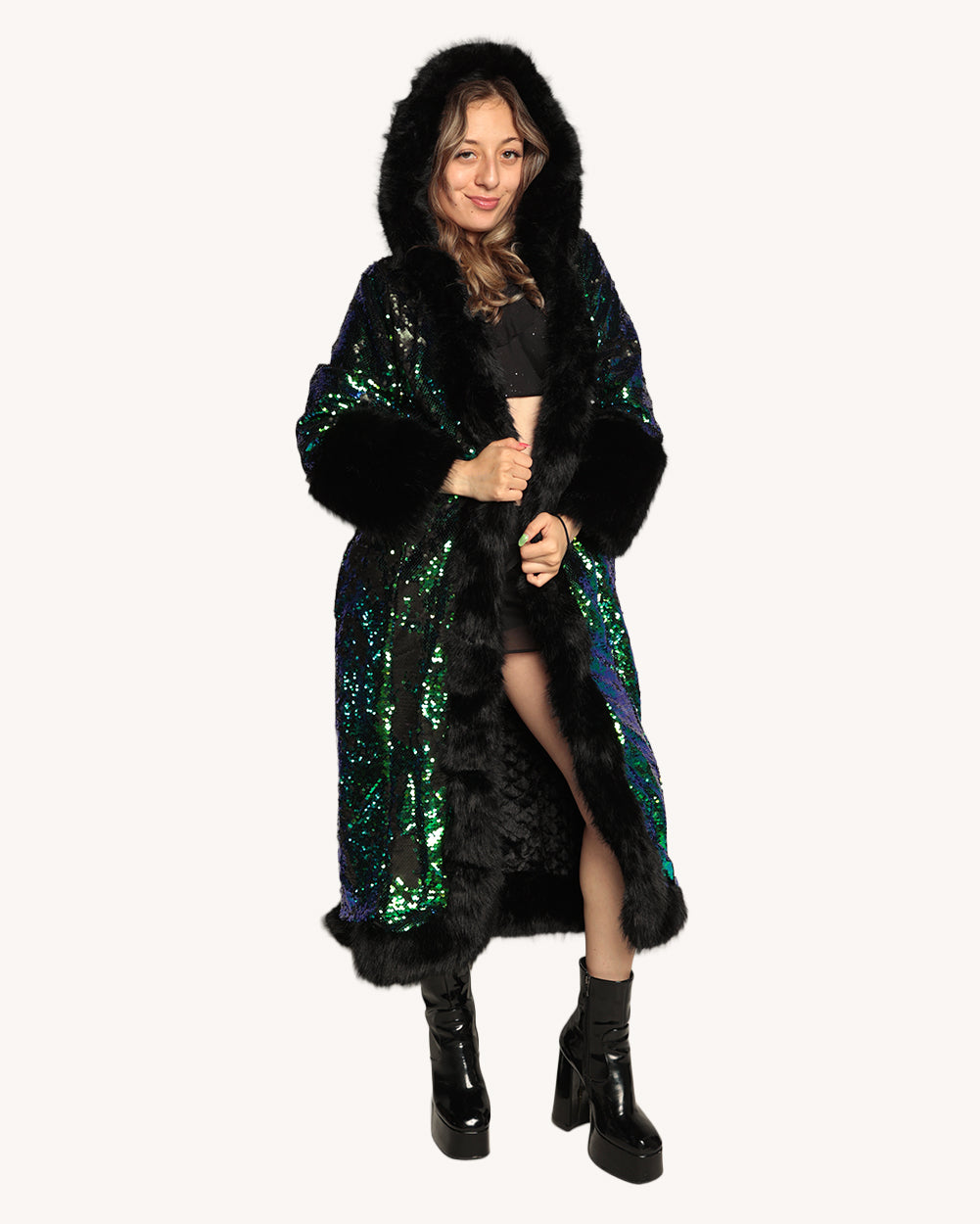 Ocean Moon Sequin Fur Coat - Image 35576471027895