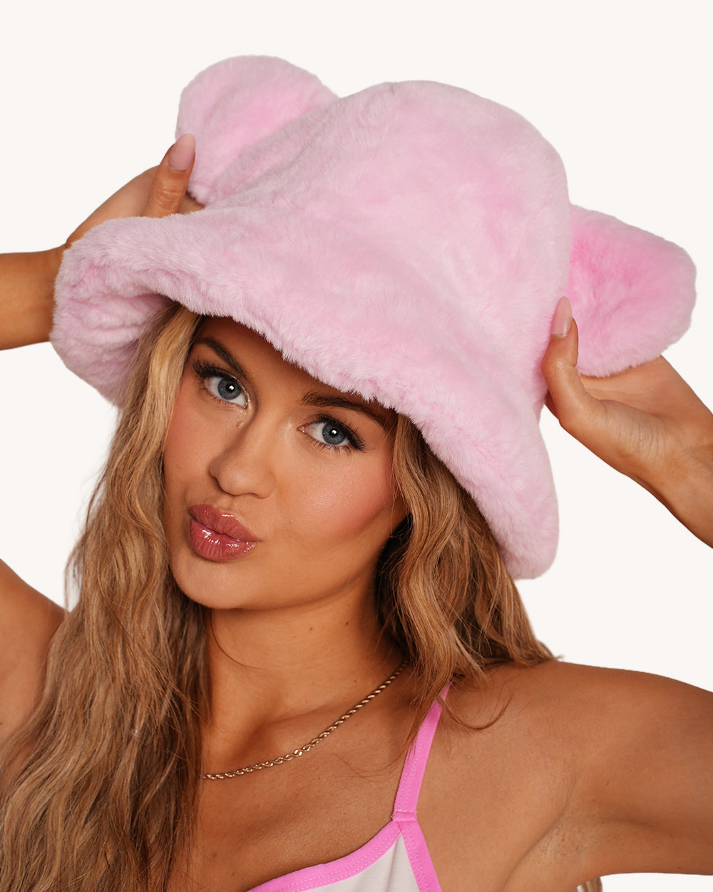 Cutesy Wootsy Bear Plush Bucket Hat - Pink - Image 36786026676407