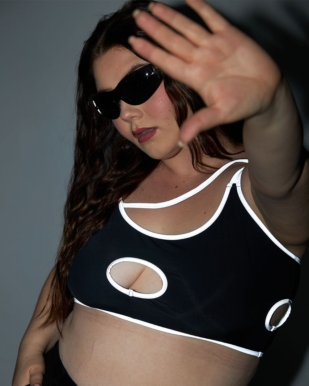 Backstage Baddie Reflective Cutout Top-Black/Silver-Curve1-Reflective--Milani---1X
