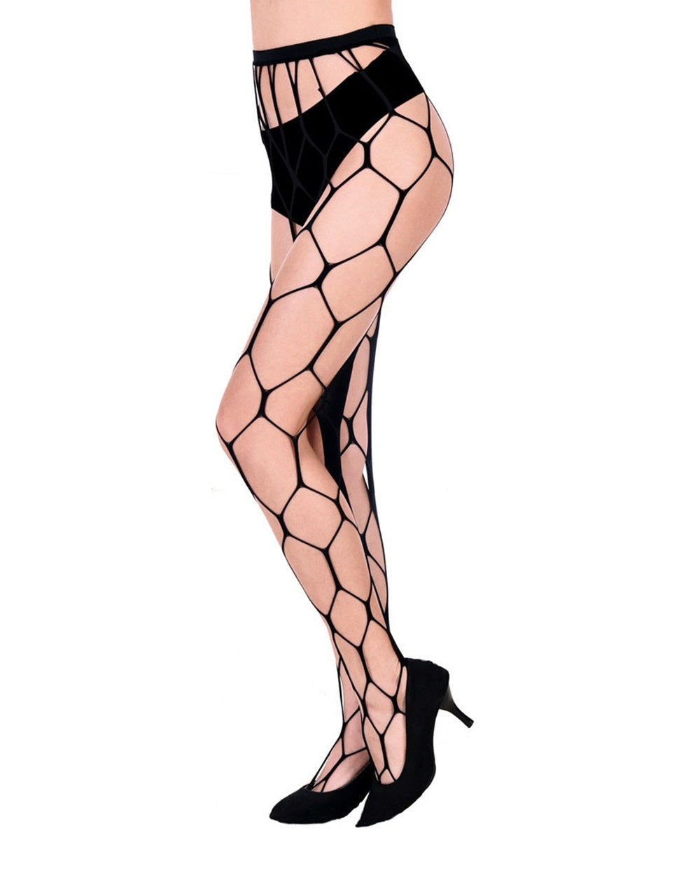 Bangers Only Open Net Tights-Black-Side