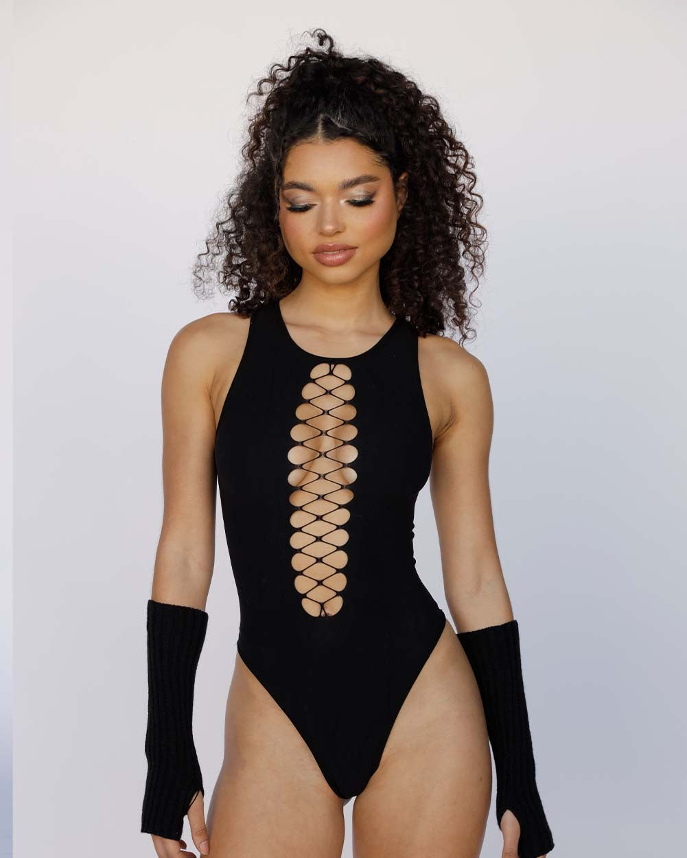 Bass Destruction Cutout Bodysuit-Black-Regular-Front--Quinn---One Size