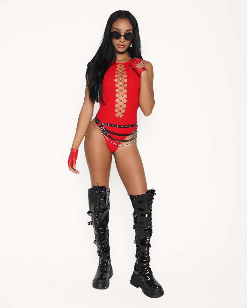 Bass Destruction Cutout Bodysuit-Red - Image 31841798226103