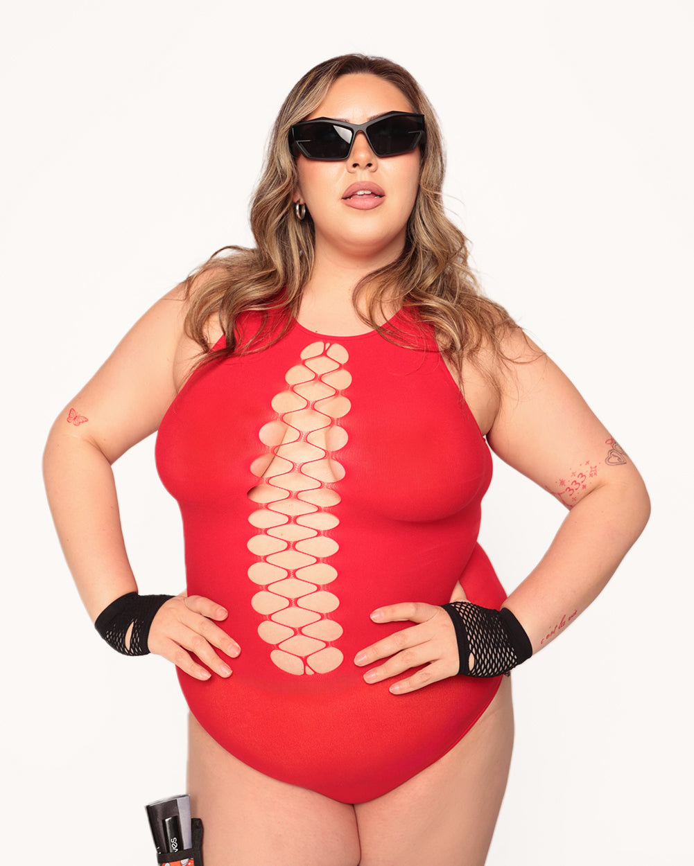 Bass Destruction Cutout Bodysuit-Red - Image 31880263336119