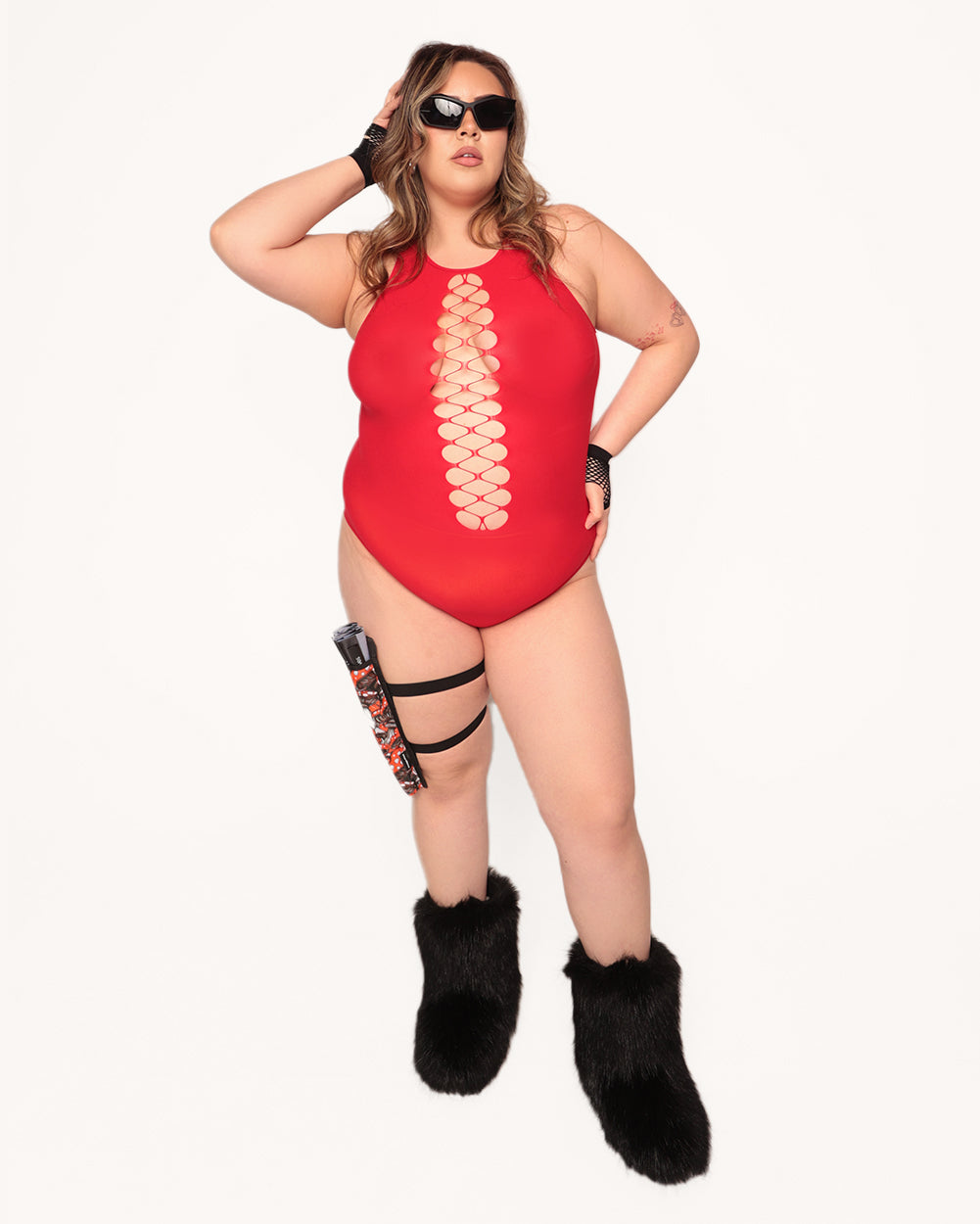 Bass Destruction Cutout Bodysuit-Red - Image 31890547343543