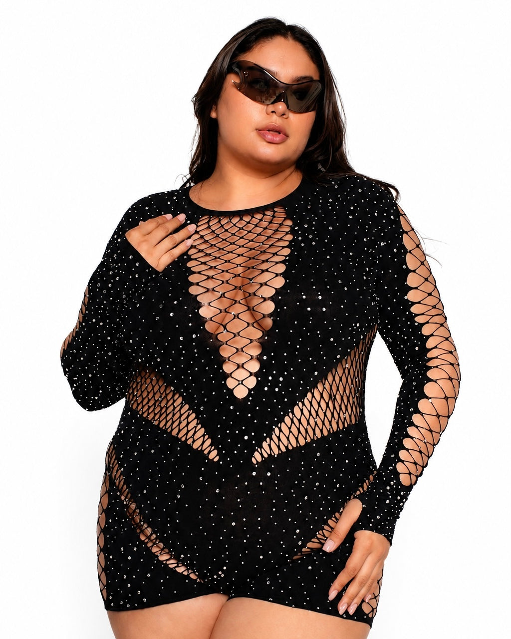 365 Party Grl Rhinestone Long Sleeve Romper - Image 3