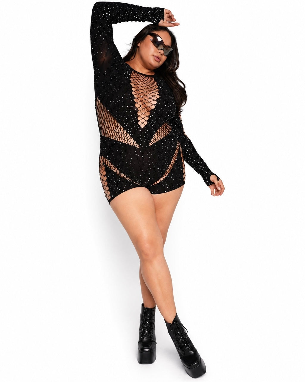 365 Party Grl Rhinestone Long Sleeve Romper - Image 5