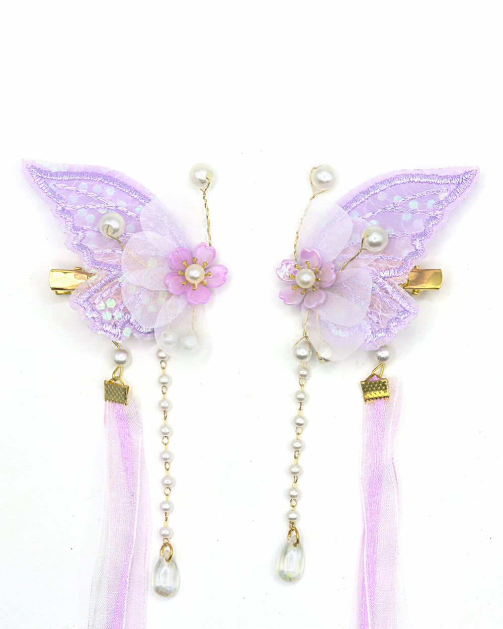Diamond Dew Butterfly Ribbon Hair Clips - Image 35569119461559
