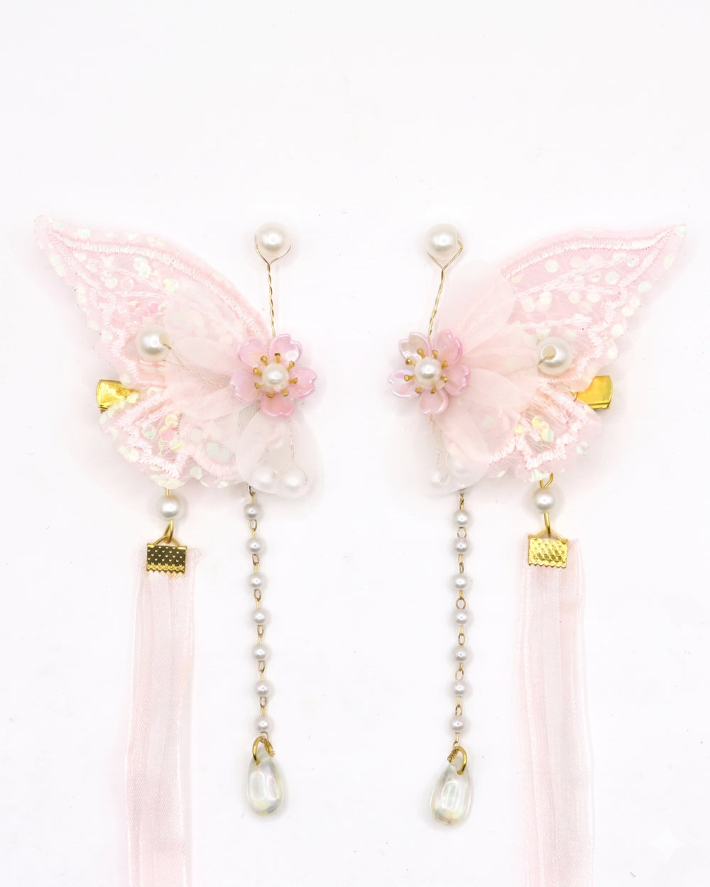 Diamond Dew Butterfly Ribbon Hair Clips - Image 1