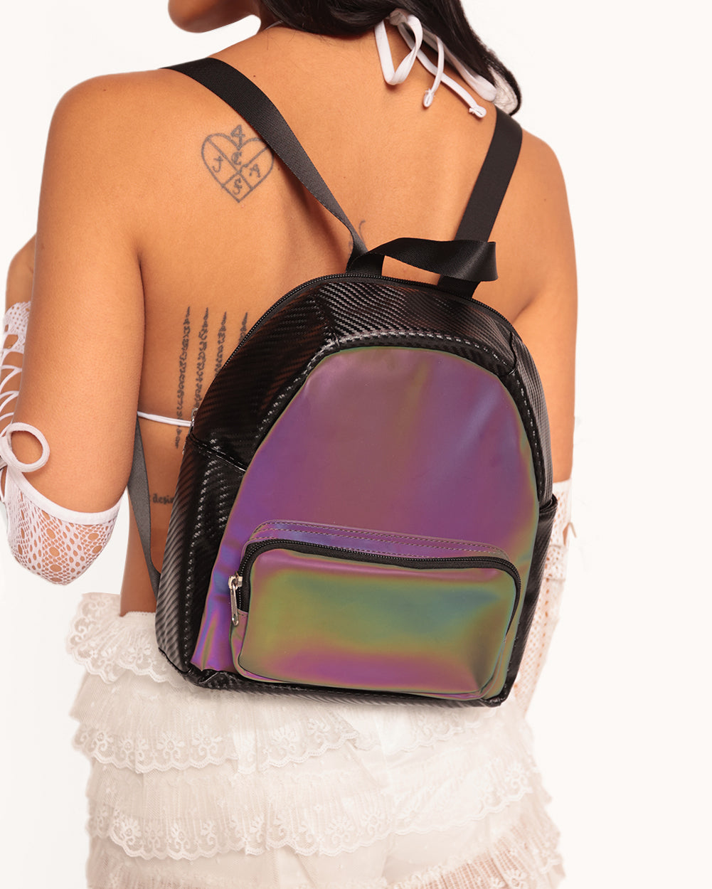 Digital Lollipop Rainbow Reflective Mini Hydration Pack Front