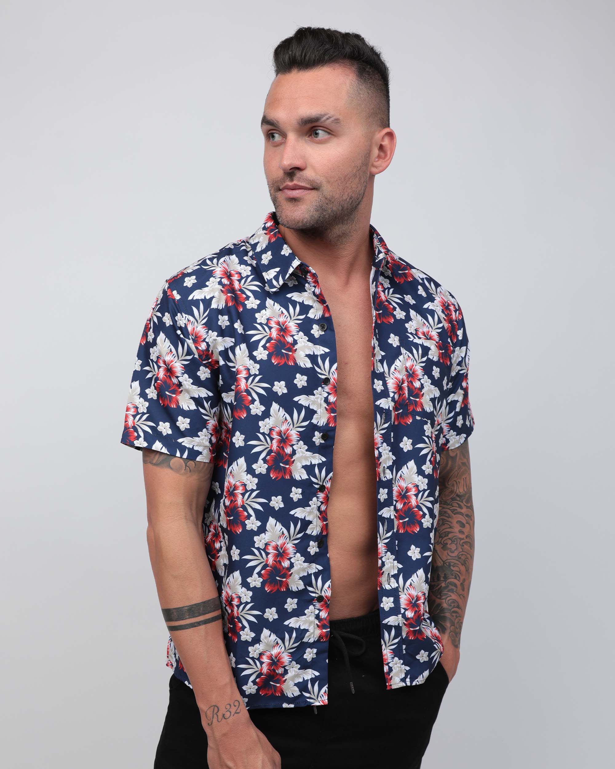 Endless Summer Camp Shirt-Black/Red/White-Front--Zach---L