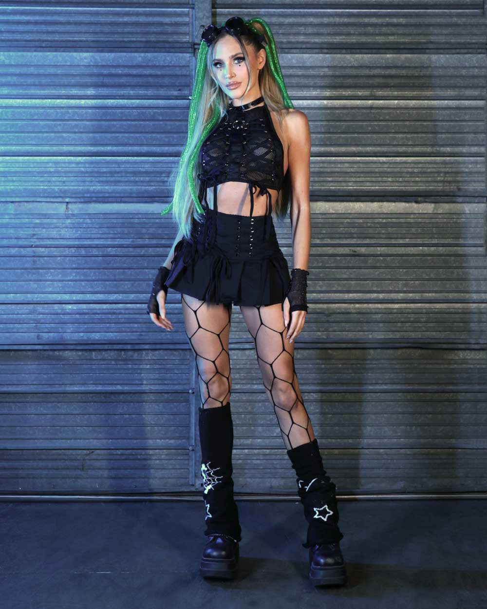 Bangers Only Open Net Tights-Black-Lifestyle