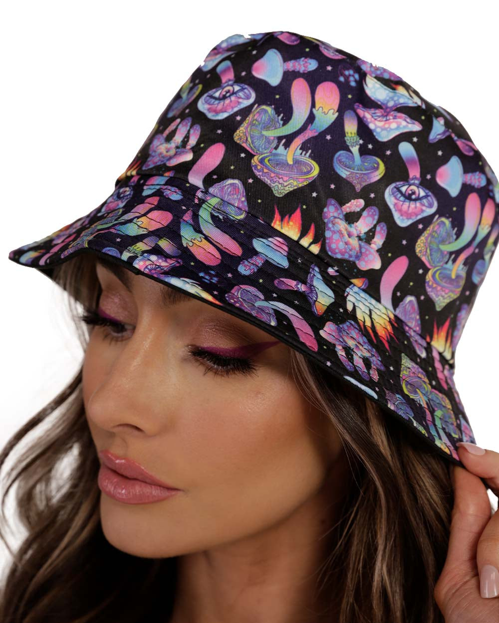 Euphoric Shrooms Bucket Hat-Black/Blue/Pink-Side