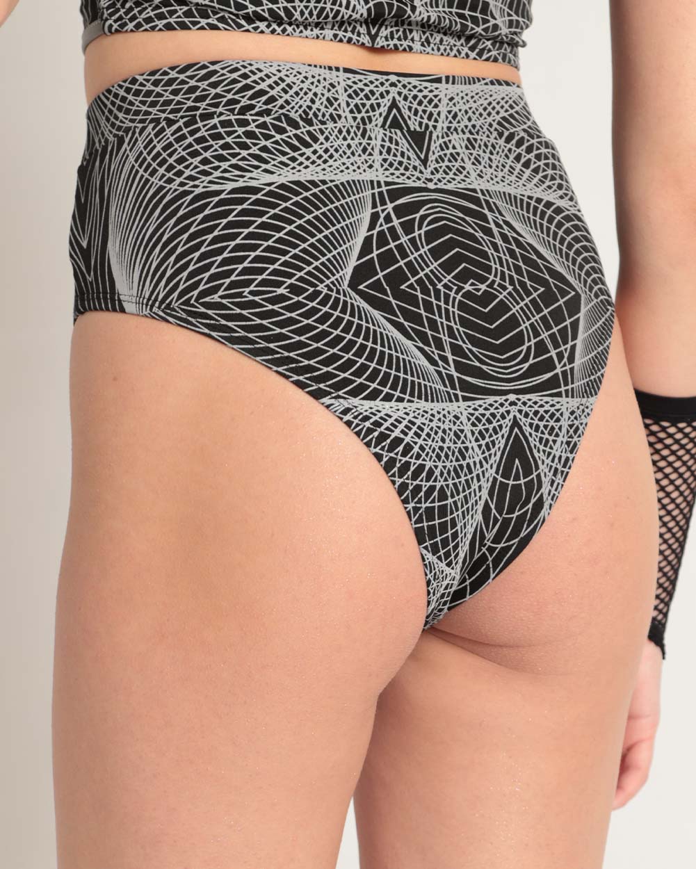 Flashbang Matrix Reflective Booty Shorts-Black/Grey-Back--Bethany---S