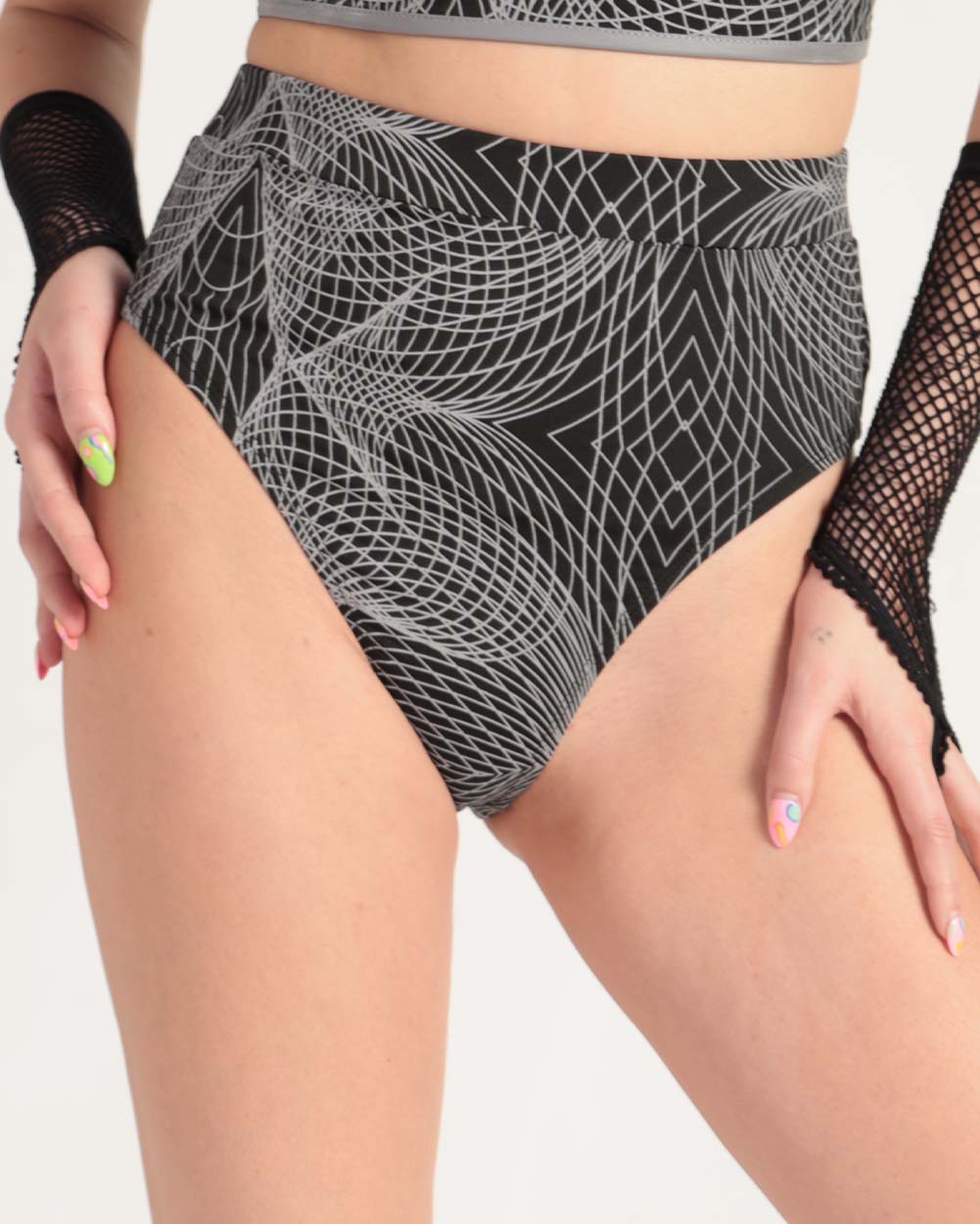 Flashbang Matrix Reflective Booty Shorts-Black/Grey-Front--Bethany---S