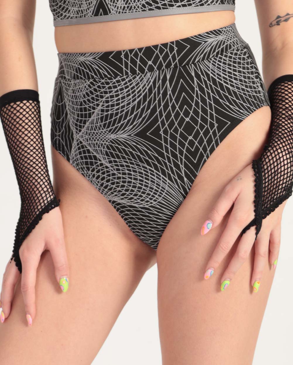 Flashbang Matrix Reflective Booty Shorts-Black/Grey-Side--Bethany---S