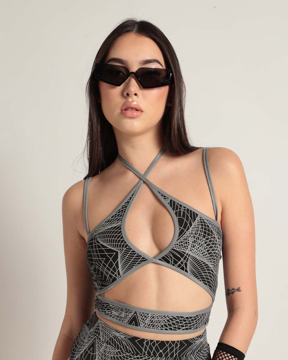 Flashbang Matrix Reflective Cutout Halter Top - Image 1
