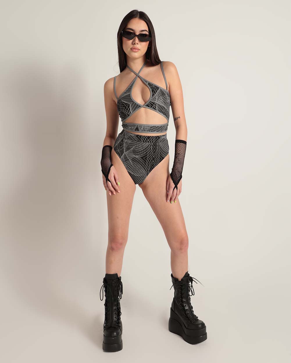 Flashbang Matrix Reflective Cutout Halter Top - Image 33720700108983