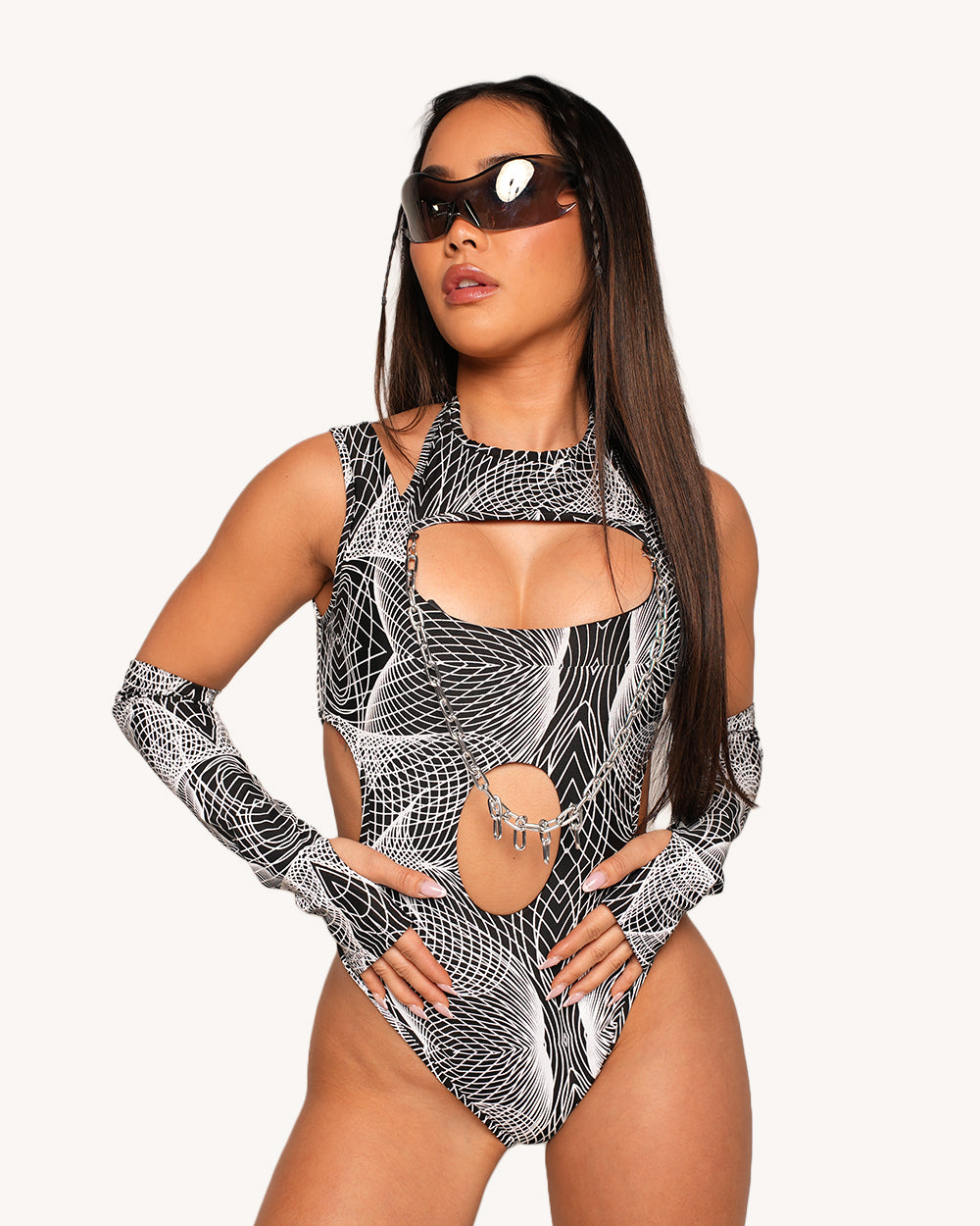 Flashbang Silver Reflective Bodysuit with Sleeves - Image 35012712661175