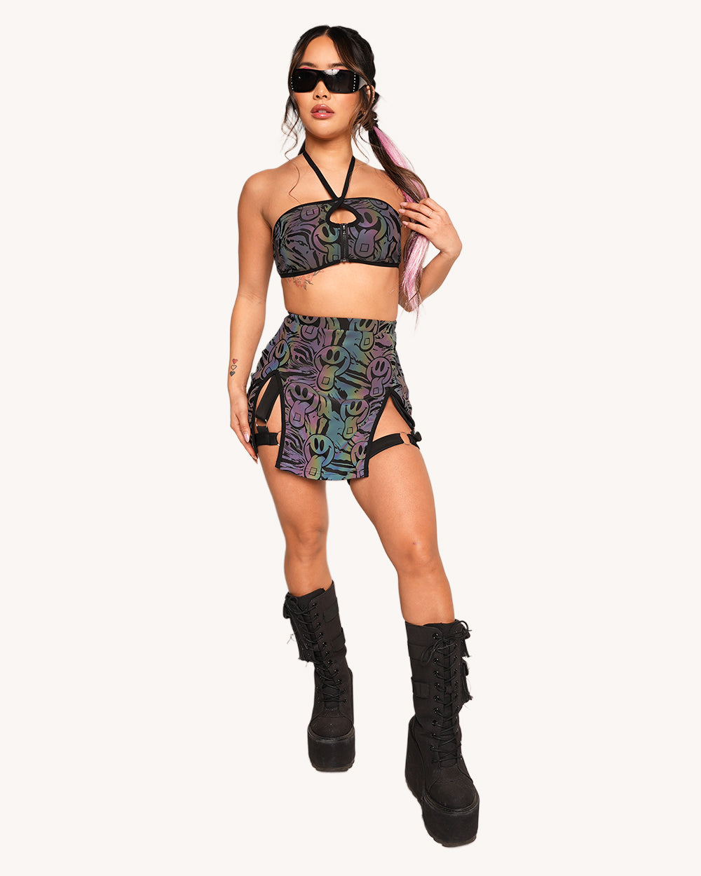 Happy Hour Rainbow Reflective Cutout Skirt - Image 3