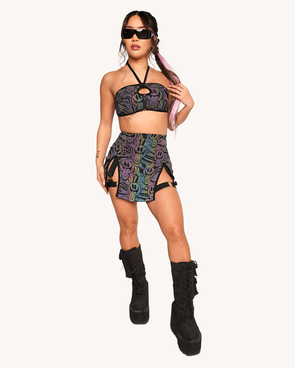 Happy Hour Rainbow Reflective Cutout Skirt - Image 34708662452407