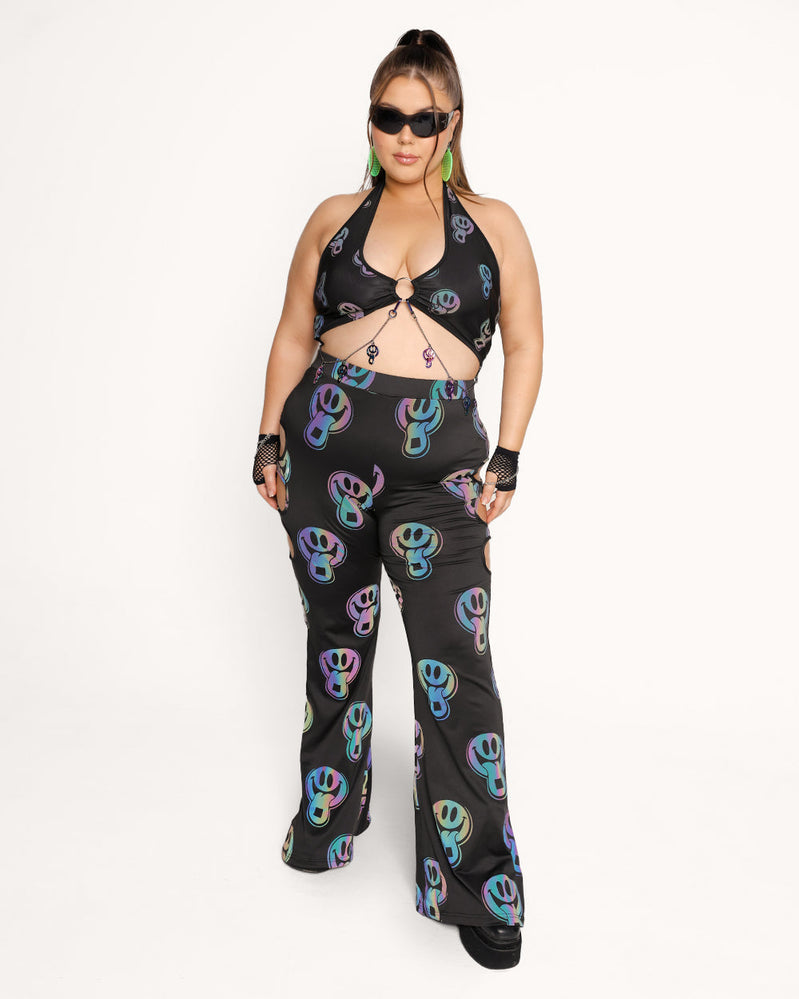 Happy Hour Rainbow Reflective Cutout Bell Bottoms - Image 7