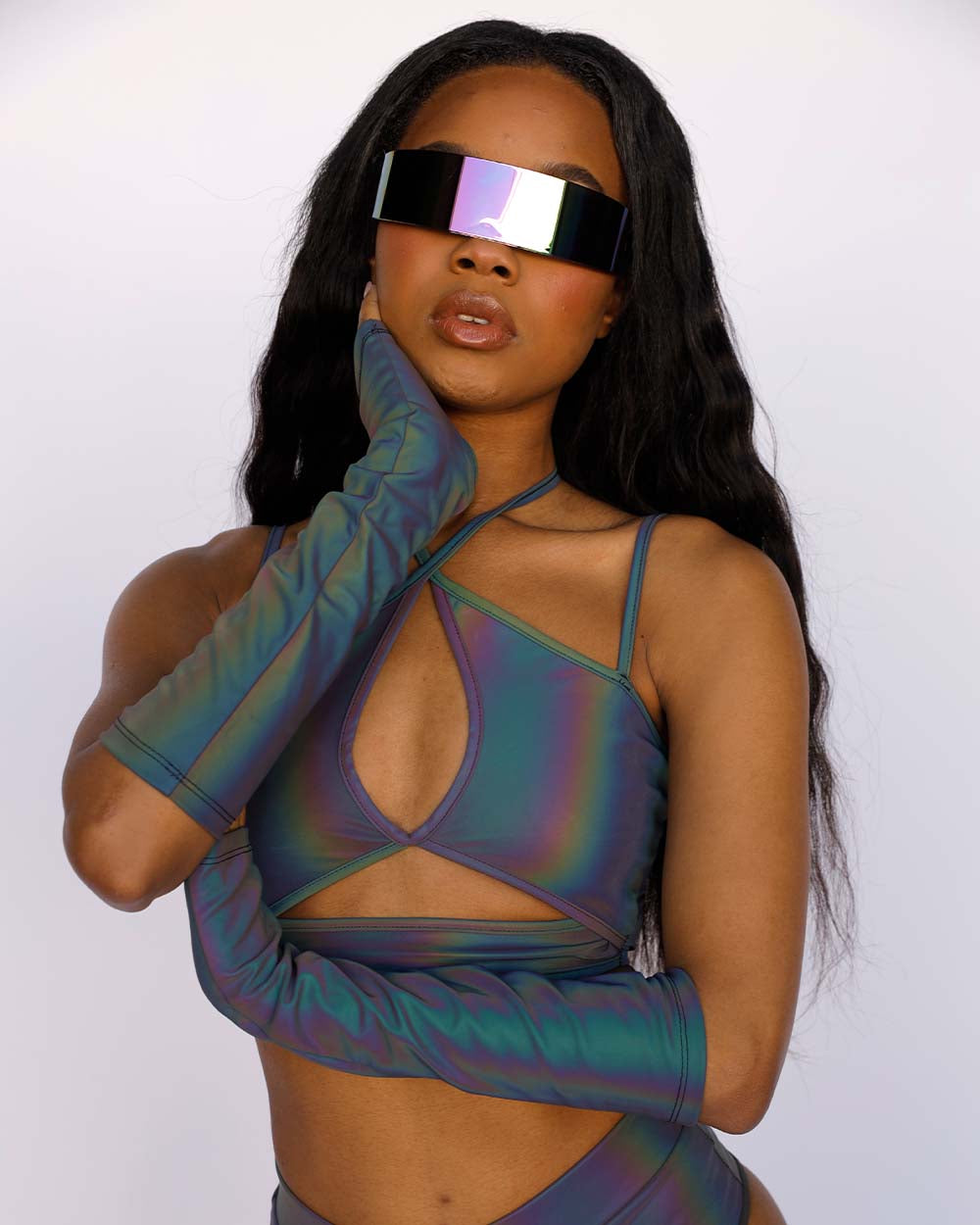 Hologlow Rainbow Reflective Arm Sleeves-Rainbow-Front--Nevaeh