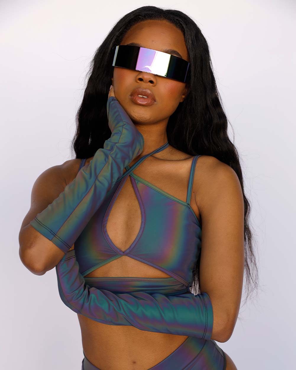 Hologlow Rainbow Reflective Arm Sleeves-Rainbow-Front--Nevaeh