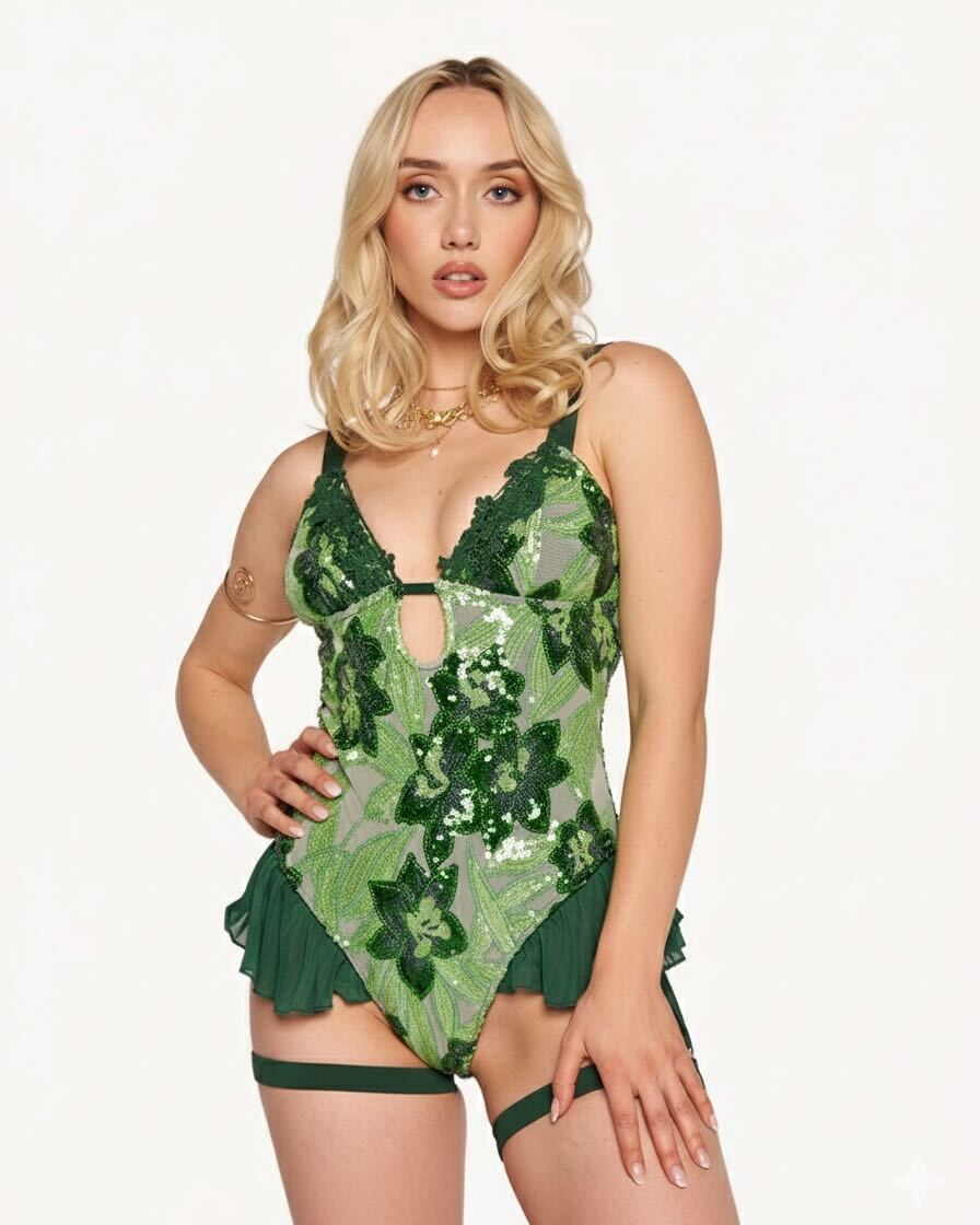 Fairytale Forest Floral Sequin Harness Bodysuit - Image 34857041428663