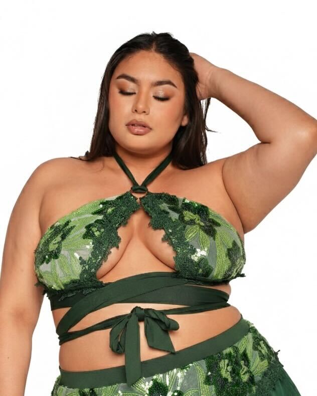 Fairytale Forest Floral Sequin Halter Cross Top - Image 2