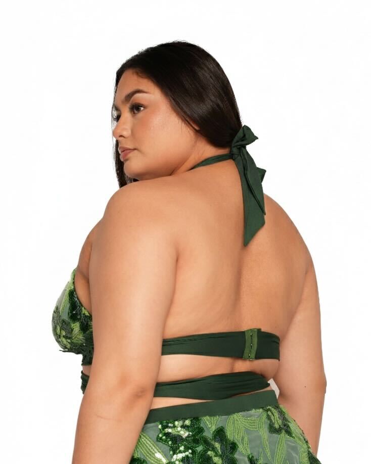 Fairytale Forest Floral Sequin Halter Cross Top - Image 34857089040567