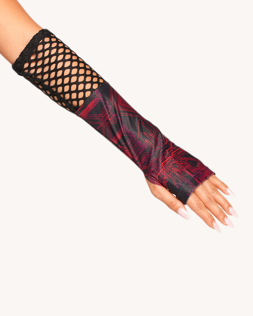 Infinite Matrix Cutout Fishnet Top with Sleeves - Image 35266590245047