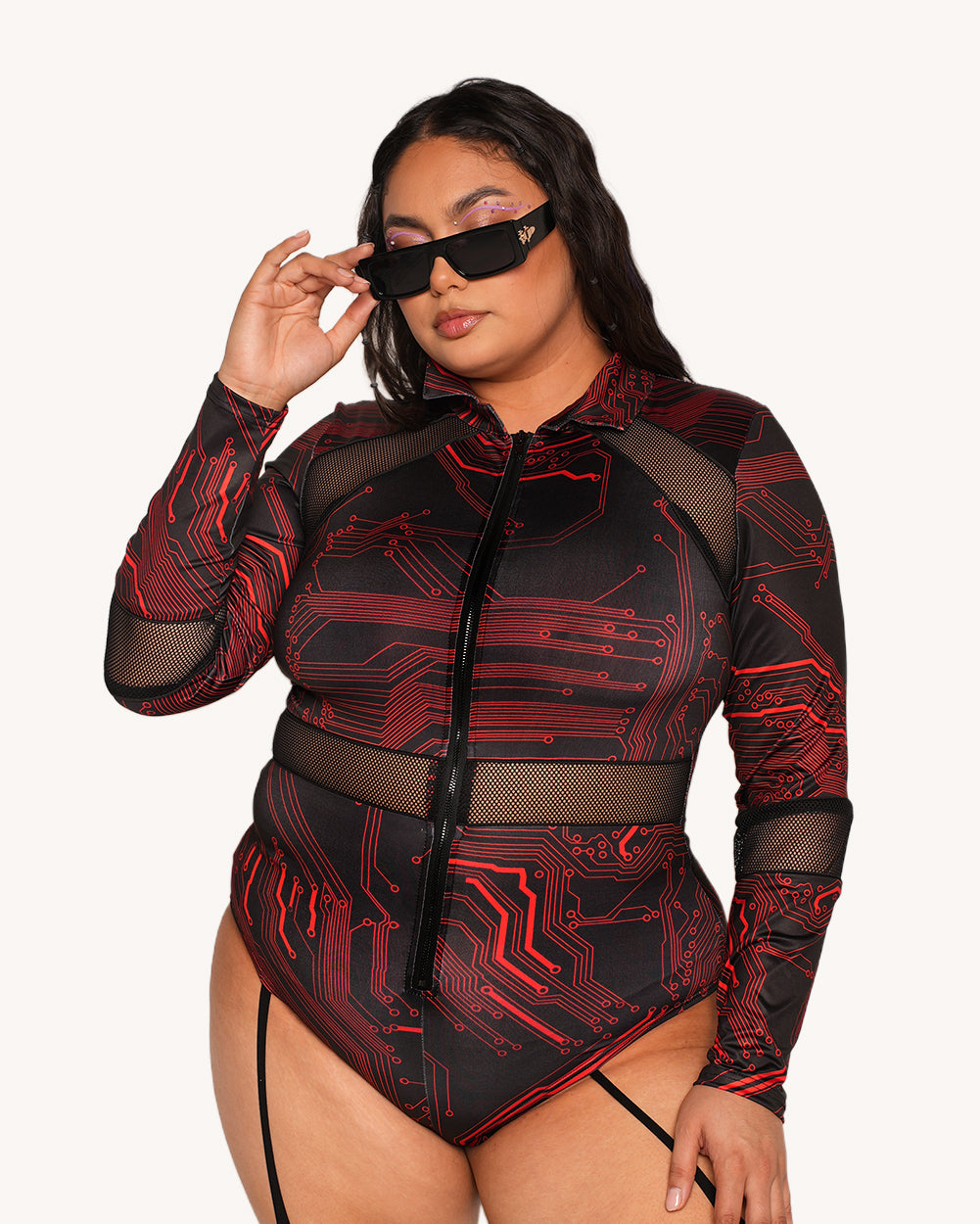 Infinite Matrix Longsleeve Zip-Up Bodysuit - Image 34592628244663