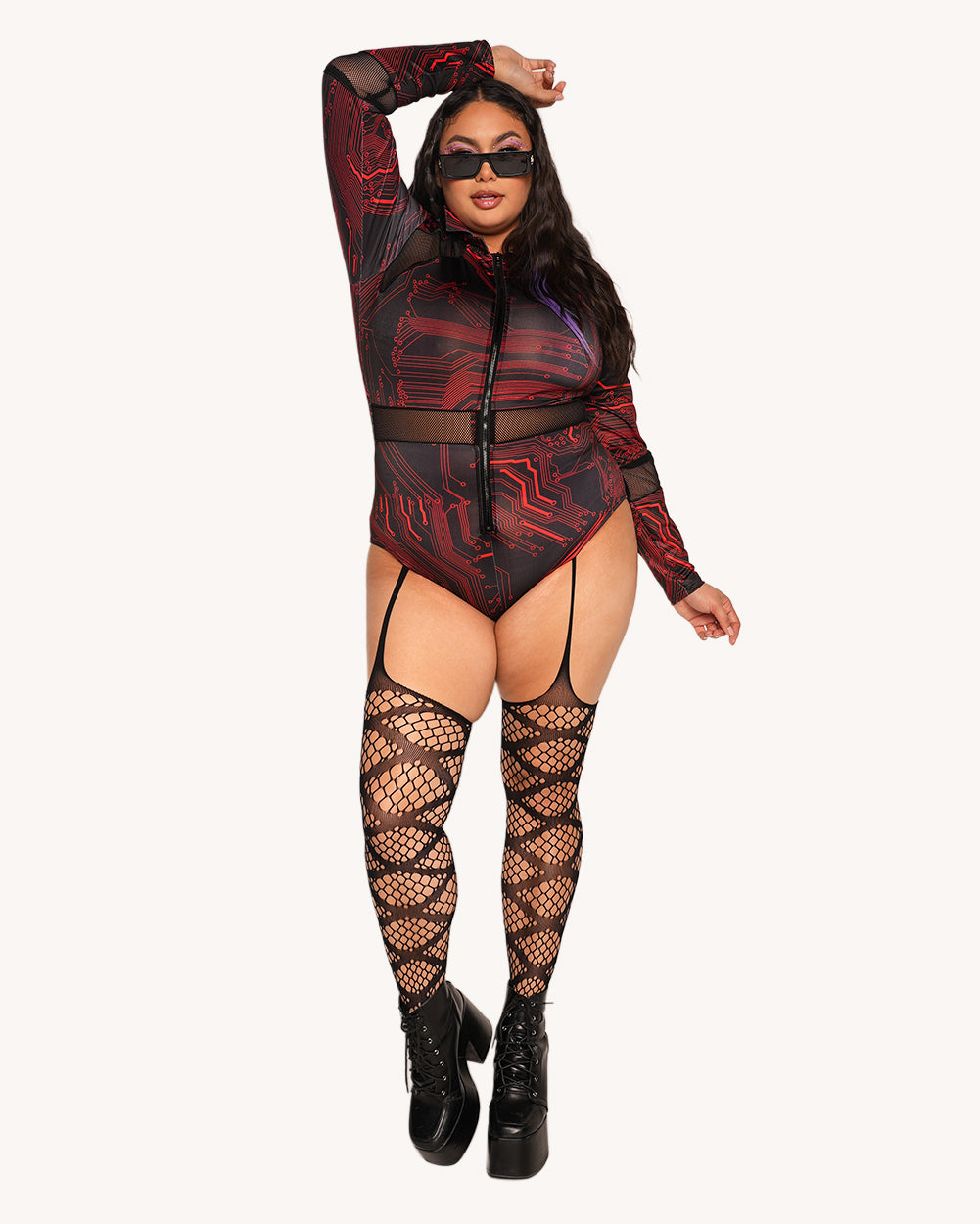 Infinite Matrix Longsleeve Zip-Up Bodysuit - Image 38310910853303