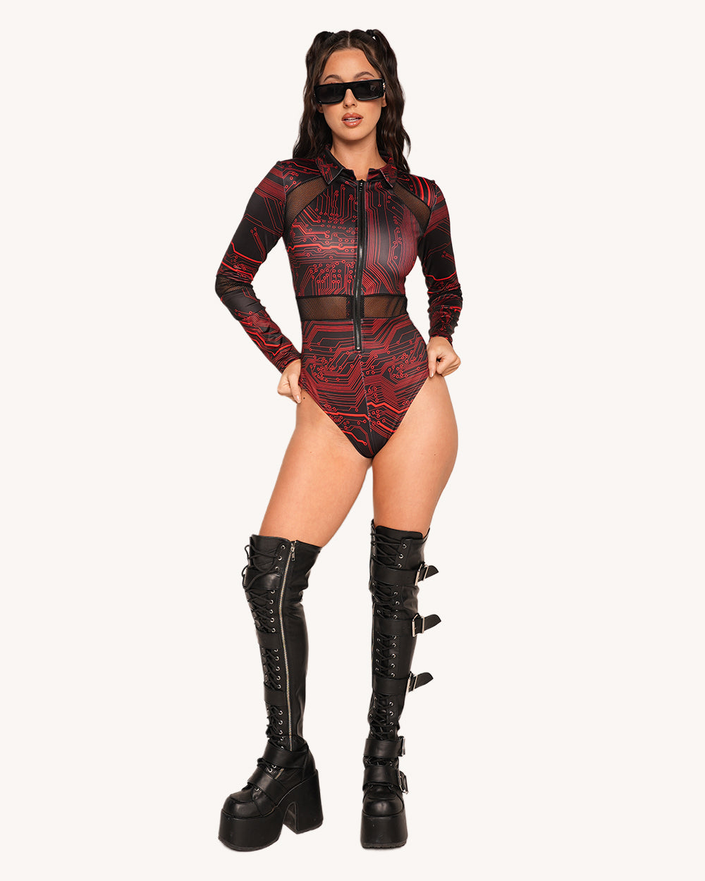 Infinite Matrix Longsleeve Zip-Up Bodysuit - Image 1