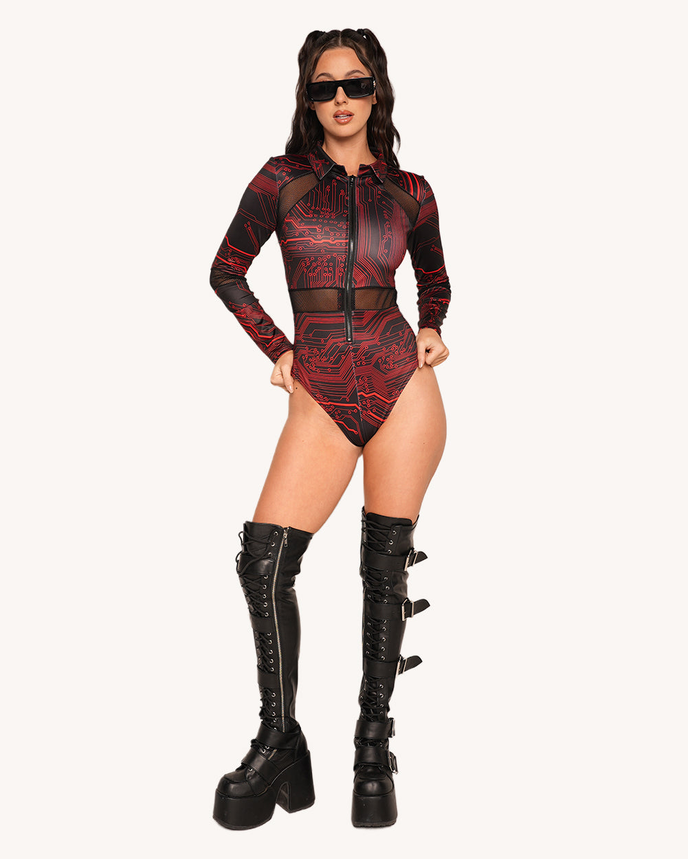 Infinite Matrix Longsleeve Zip-Up Bodysuit - Image 34592628146359