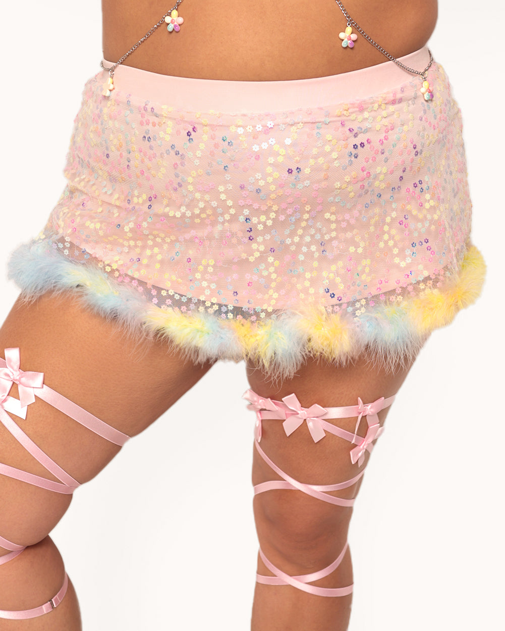 Katie Kayyyy x iHR Pastel Prism Marabou Skirt - Image 31635315130551