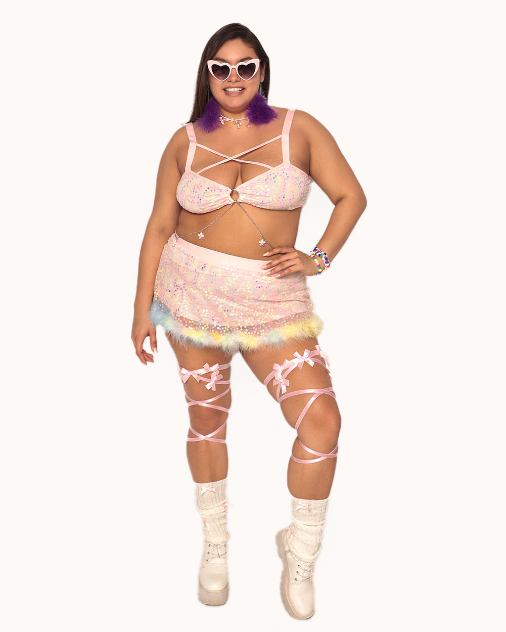 Katie Kayyyy x iHR Pastel Prism Marabou Skirt - Image 31635315097783