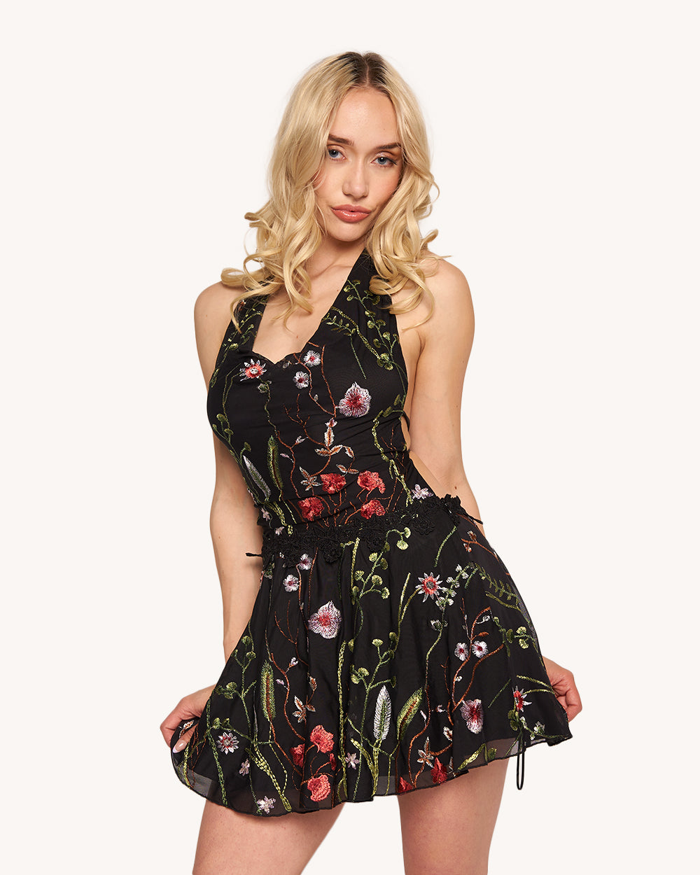 Lace Flowerfields Stretch Halter Dress - Image 1